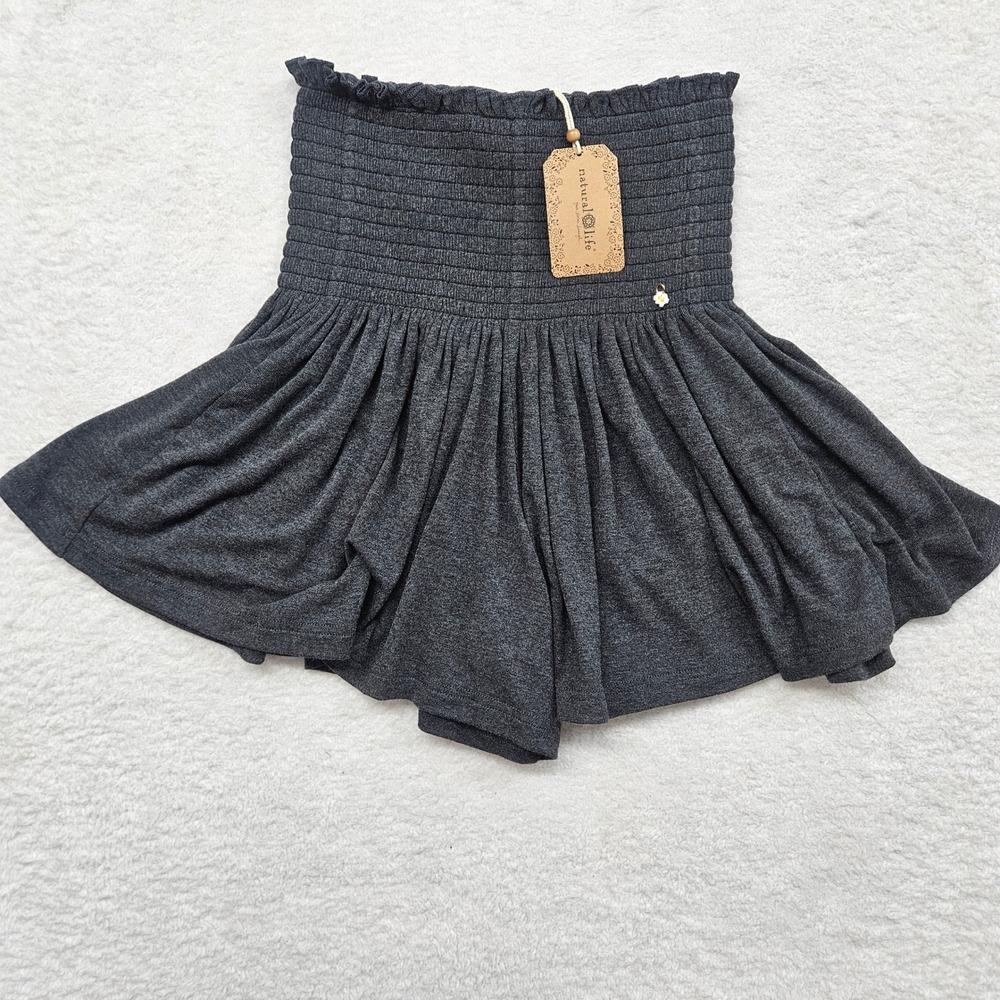 Natural Life Smocked Waist Shorts Charcoal Gray Heathered Knit XS SHRT200